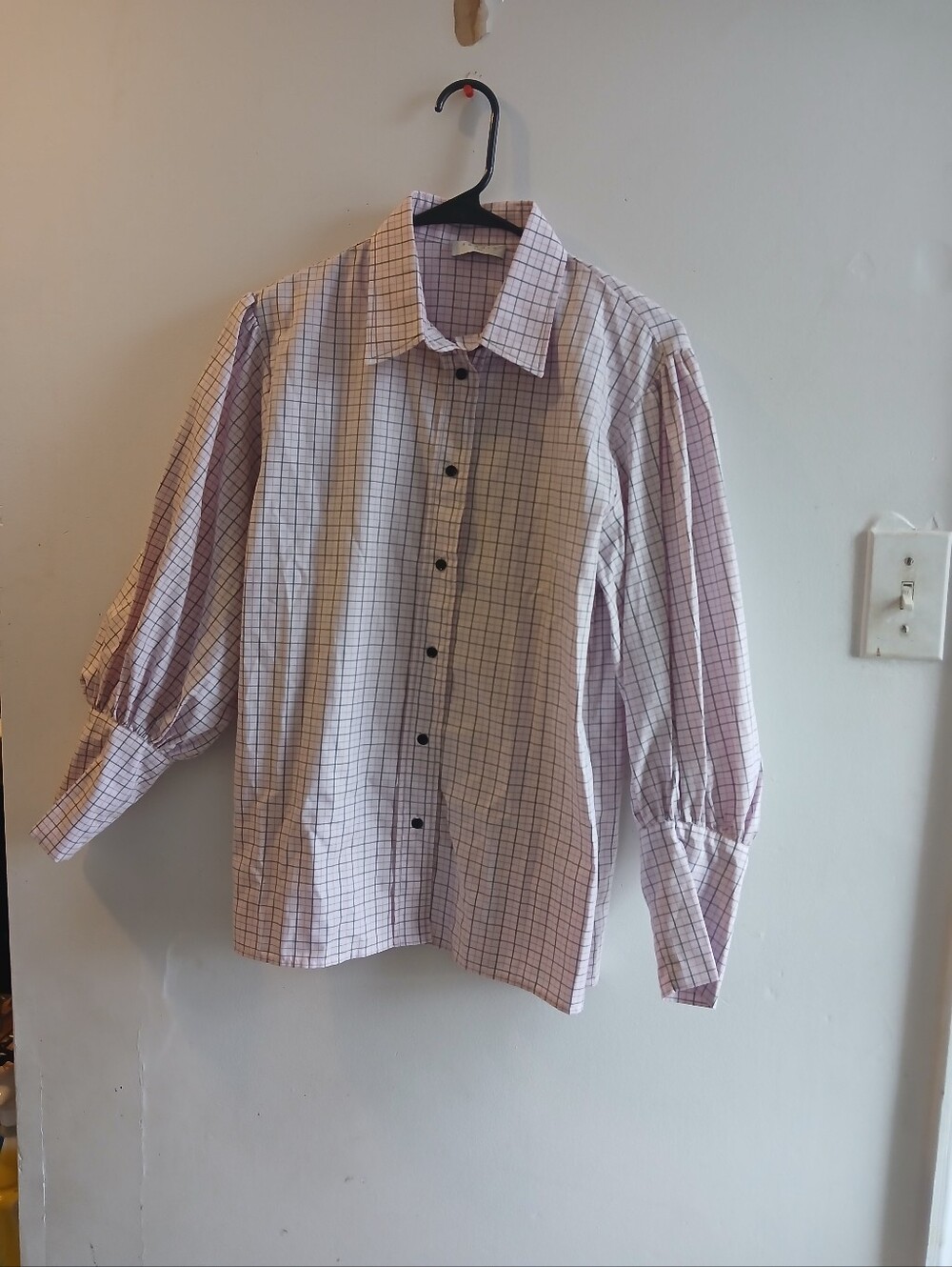 Sandro Pink Grid Button-Front Blouse
